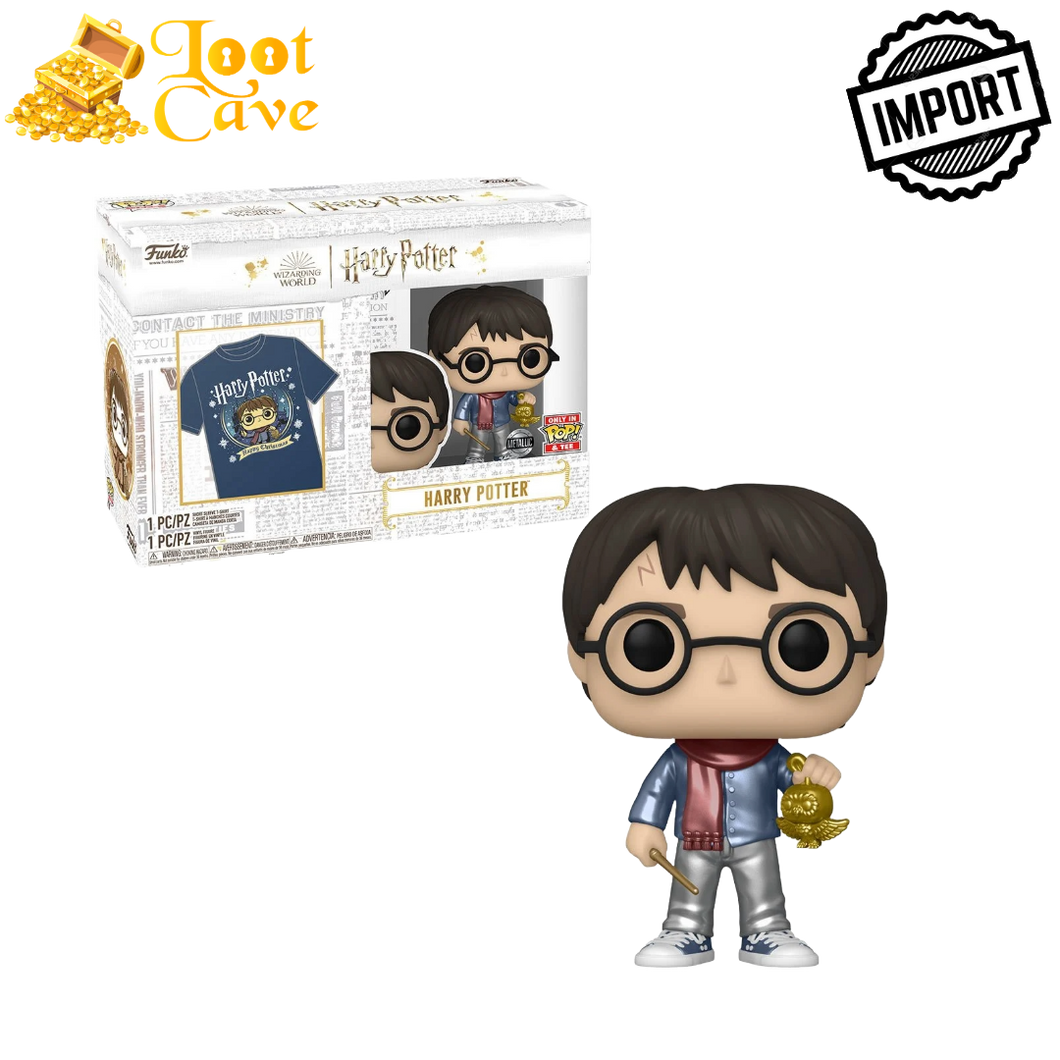 Harry Potter Christmas Metallic Funko Pop! and Tee Pack (IMPORT) (Small Size ONLY)